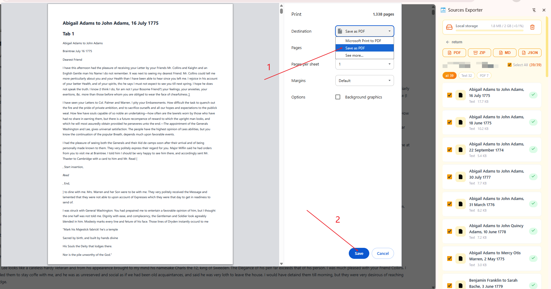 Save as PDF from the print window